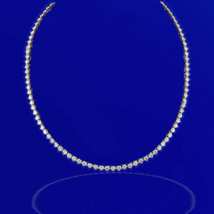 DIAMOND TENNIS NECKLACE 3 PRONG SET ROUND BRILLIANT TENNIS 24.88 CT 18 K GOLD