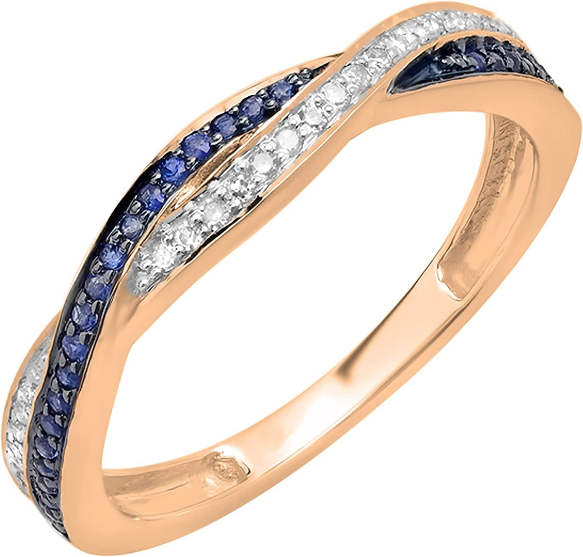 round White Diamond & Blue Sapphire Ladies Stackable Swirl Anniversary Wedding B