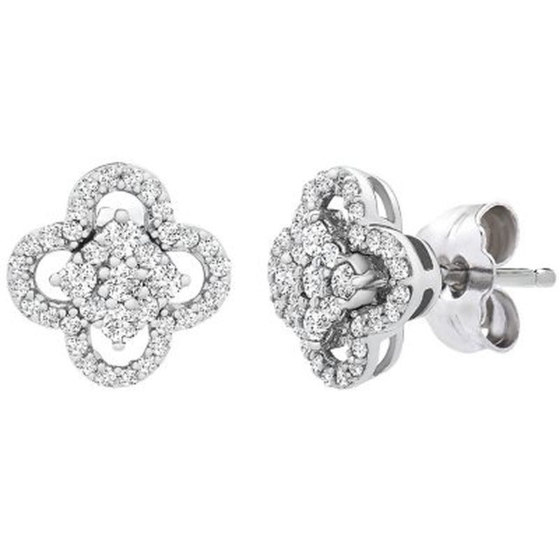 0.25 CT. T.W. I-I1 White Gold Diamond Clover Flower Stud Earrings