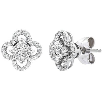 0.25 CT. T.W. I-I1 White Gold Diamond Clover Flower Stud Earrings