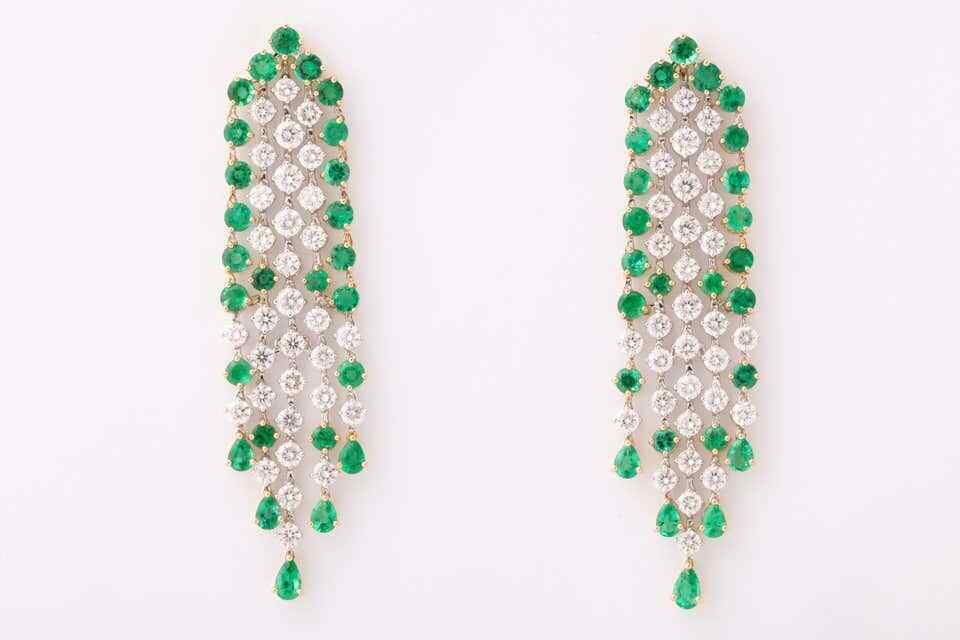 Green Emerald and Diamond Earrings