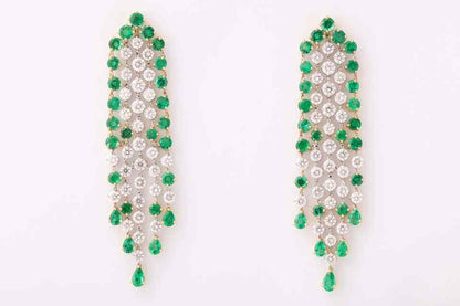 Green Emerald and Diamond Earrings
