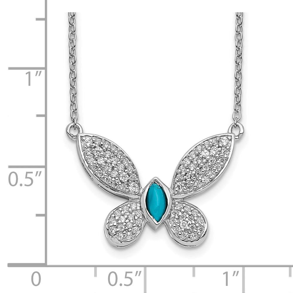 14K White Gold Real Diamond and Turquoise Butterfly Necklace