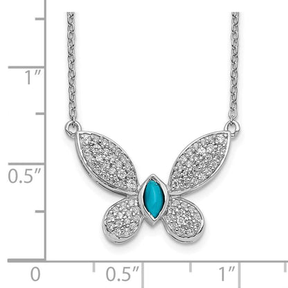14K White Gold Real Diamond and Turquoise Butterfly Necklace