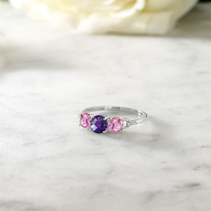 1.97 Ct Oval Checkerboard Purple Amethyst Pink Sapphire in 10K White Gold 3-Ston