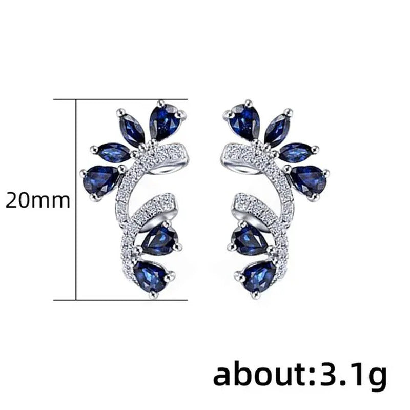 Trendy Women Climbing Earrings 925 Sterling Silver Diamond Blue Sapphire Earring