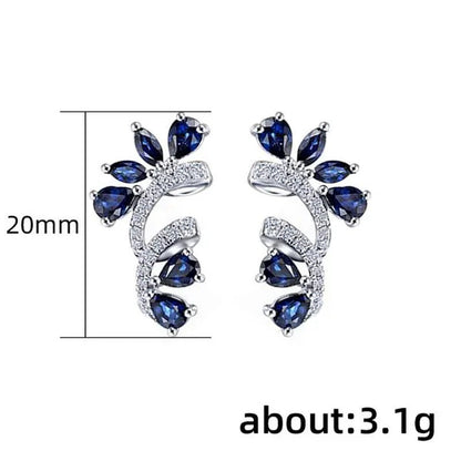 Trendy Women Climbing Earrings 925 Sterling Silver Diamond Blue Sapphire Earring