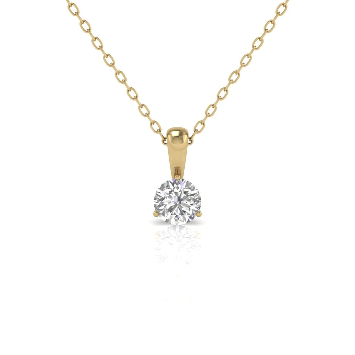 Round Diamond Three Prong Solitaire Pendant in 14K Gold Pendant (J-K Color I2-I3