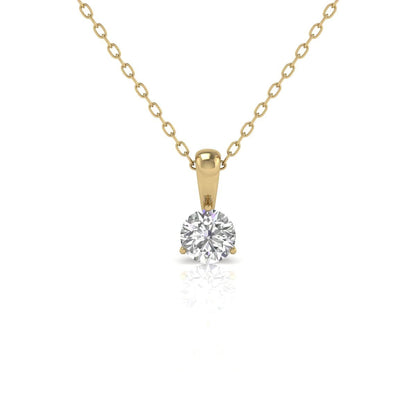 Round Diamond Three Prong Solitaire Pendant in 14K Gold Pendant (J-K Color I2-I3