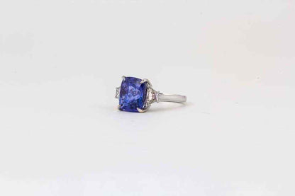Cushion cut Tanzanite and Diamond Ring