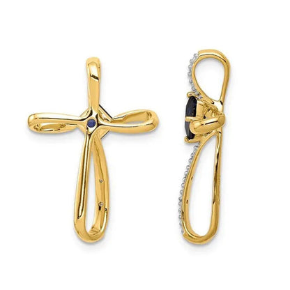 2/5 Carat (Ctw) Lab Created Blue Sapphire Cross Pendant Necklace in 14K Yellow G