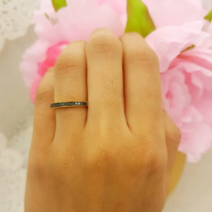 0.12 Carat (Ctw) round Black Diamond Thin Milgrain Stackable Wedding Band Ring f