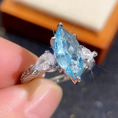 Exquisite Marquise Cut Sea Blue Sapphire 925 Sterling Silver Aquamarine Gemstone