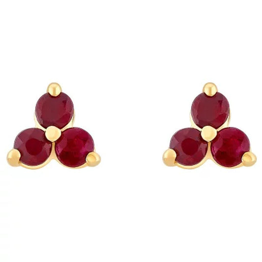 Genuine Ruby Cluster Earrings in 14K Yellow Gold