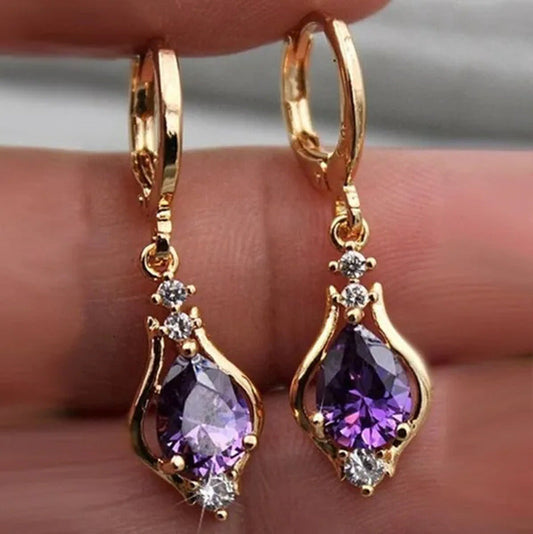 New Ruby Amethyst Gemstone Hoop Earrings Retro Woman Rainbow Crystal Long Earrin