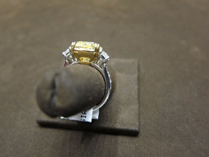 GIA FANCY YELLOW SI1 CUSHION DIAMOND RING SET TRAPEZOID ENGAMENT RING