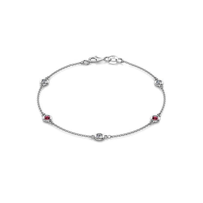 Holiday Offer - Ruby and Lab Grown Diamond 3Mm Womens Station Bracelet 0.51 Ctw