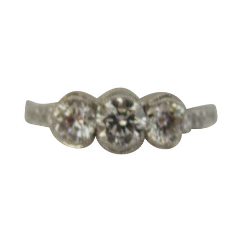 1.20 CT TOTAL DIAMOND OVAL 3 STONE 2 ROUND BR SHAPE 8 STONE ENGAGEMENT RING 18 K