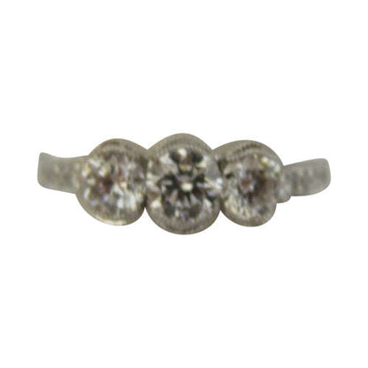 1.20 CT TOTAL DIAMOND OVAL 3 STONE 2 ROUND BR SHAPE 8 STONE ENGAGEMENT RING 18 K