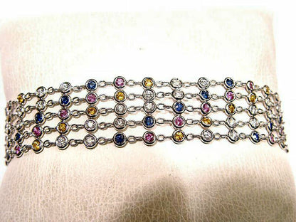 1.40 CT ROUND SHAPE DIAMOND 2.72 CT ROUND SHAPE MULTI COLOR SAPPHIRE BRACELET