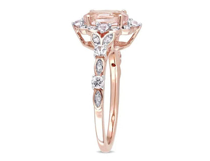 1.15 Carat (Ctw) Morganite Ring in 10K Rose Pink Gold with White Sapphires