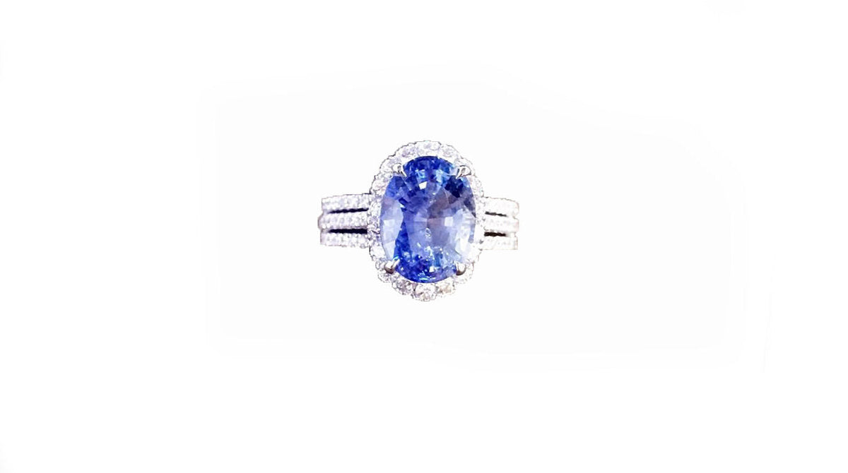 SAPPHIRE OVAL SHAPE DIAMOND ROUND BRILLIANT SHAPE RING