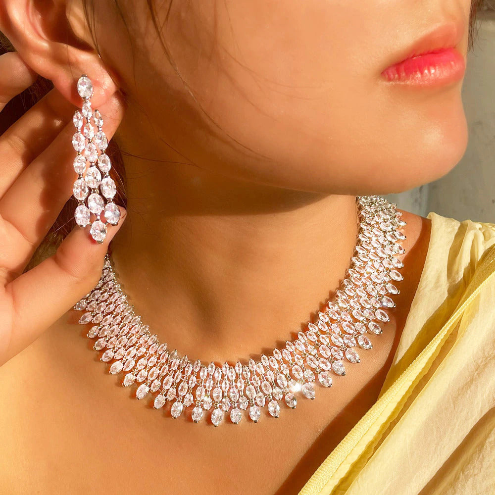 Luxury Chunky Full Cubic Zirconia Paved Dinner Party Bridal Wedding Choker