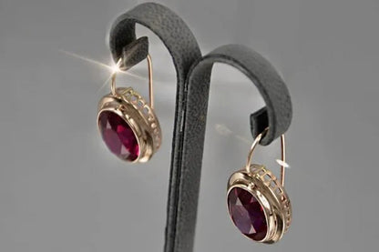 Earrings for Women Gold Ruby White Diamond Drop Lady Girls Engagement Wedding Br