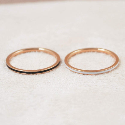 Women'S Stainless Steel 1MM Thin Midi Stacking Ring Enamel Plain Rose Gold Weddi