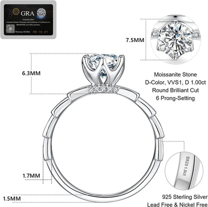 KRKC&CO Engagement Rings, Wedding Band with Moissanite Diamond, 1 Carat VVS1 Sol