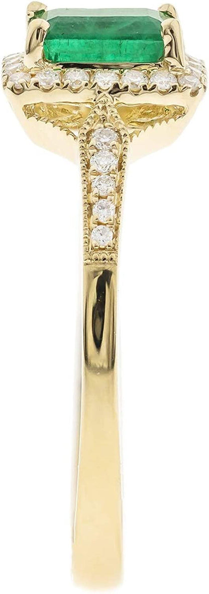 10K Yellow Gold Natural Zambian Emerald Ring with Natural Diamonds for Women | E