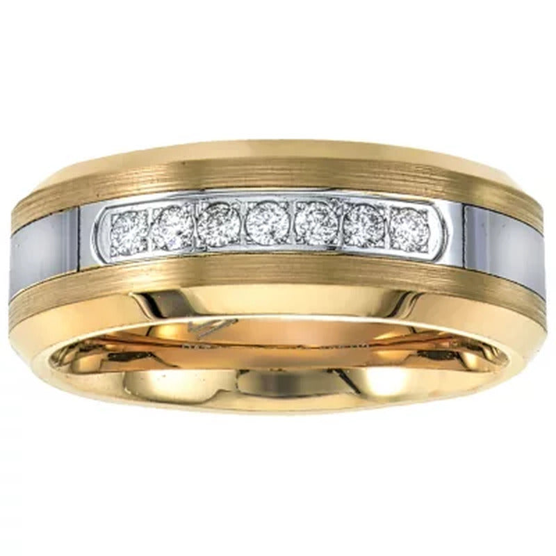 Men'S Yellow Tungsten Carbide Diamond Wedding Band 0.20 CT. T.W.