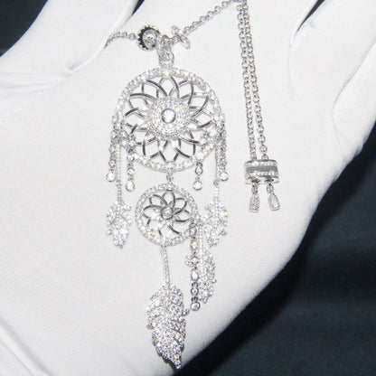 Sterling Silver Necklace Women'S Set Diamond Dream Catcher Long