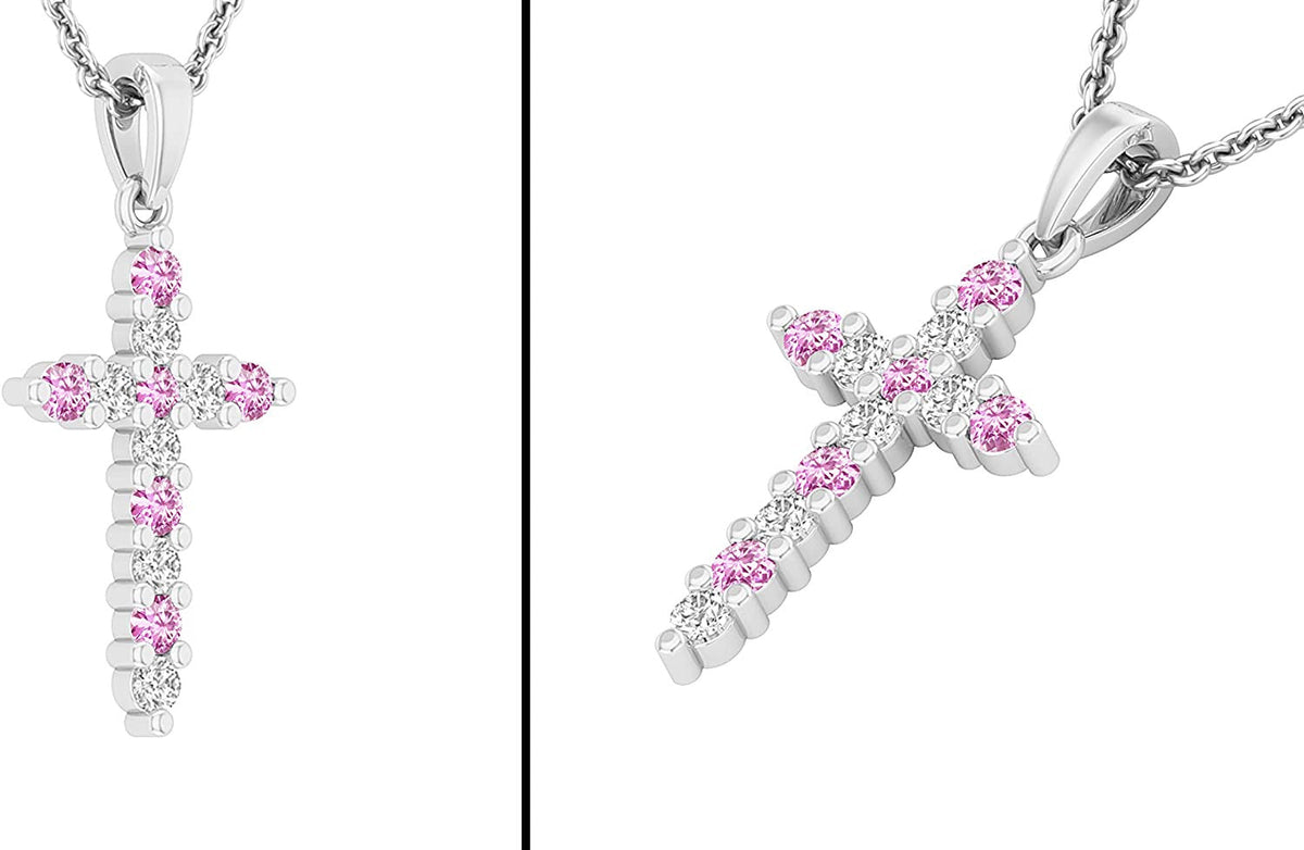 Alternate round Diamond or Gemstone Crucifix Religious Cross Pendant for Ladies