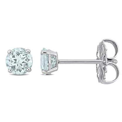 Aquamarine Solitaire Stud Ears in 14K White Gold