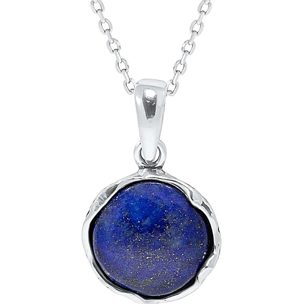 925 Sterling Silver Lapis Lazuli Necklace - Dainty 12Mm Deep Dark Blue Genuine L