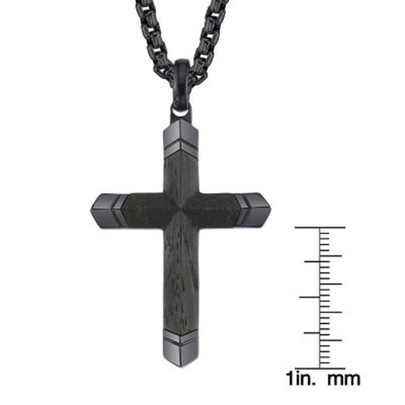 Spartan Men'S Ebony Wood Stainless Steel Cross with 24" Rolo Chain