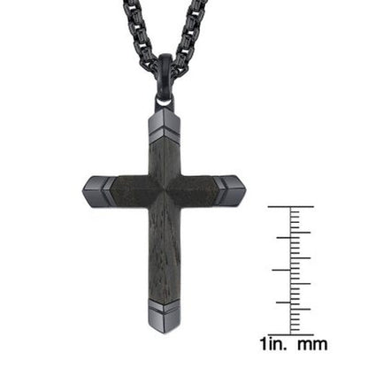 Spartan Men'S Ebony Wood Stainless Steel Cross with 24" Rolo Chain