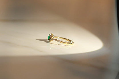 10K Yellow Gold Natural Zambian Emerald Ring with Natural Diamonds for Women | E
