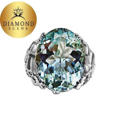 AQUAMARINE OVAL SHAPE 19.80X15.10X9.31MM SET IN A ANGEL RING DIAMOND ROUND AQUA