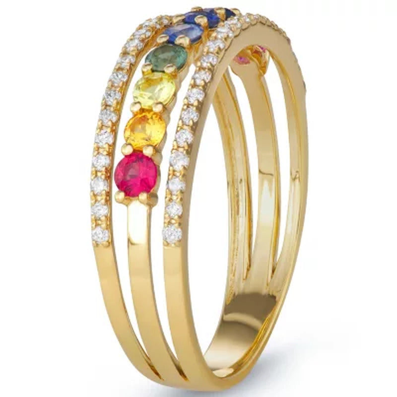 Rainbow Sapphire and Diamond Ring in 14K Gold
