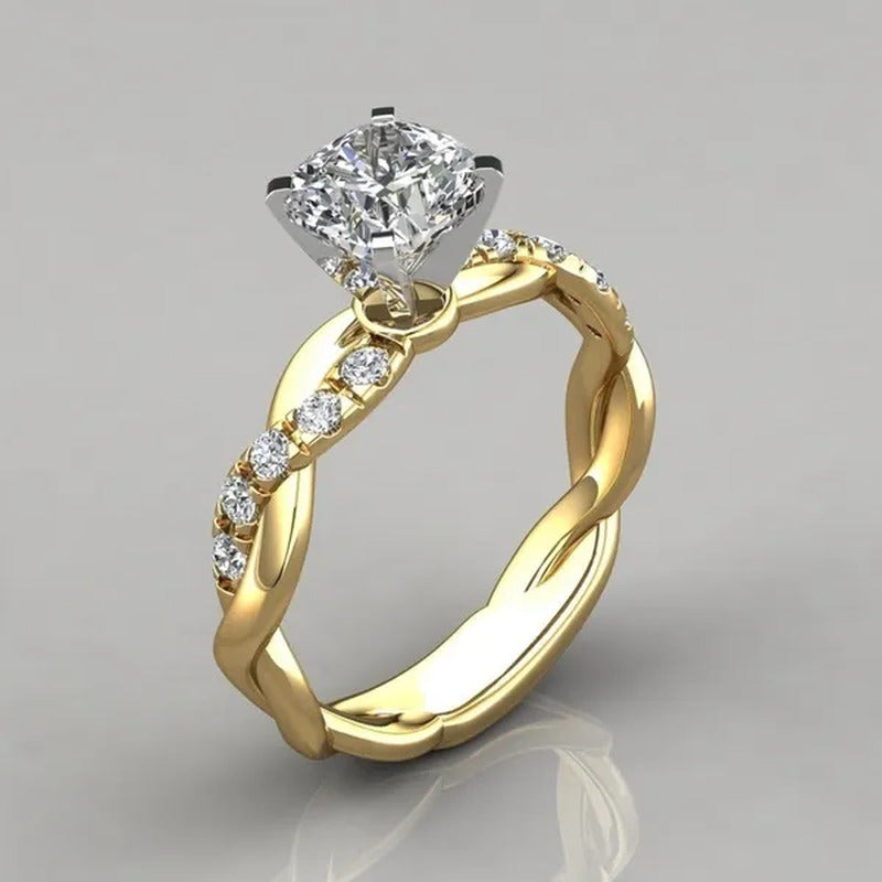 Twisted Shape Diamond Ring Wedding Band Two Tone Rose-Gold Silver Fashion Jewelr