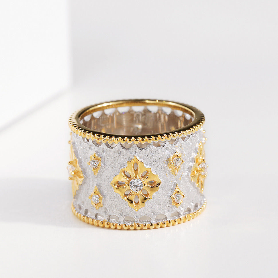 Silver Gold-Plated Ring Zircon Vintage Dichroic Salad