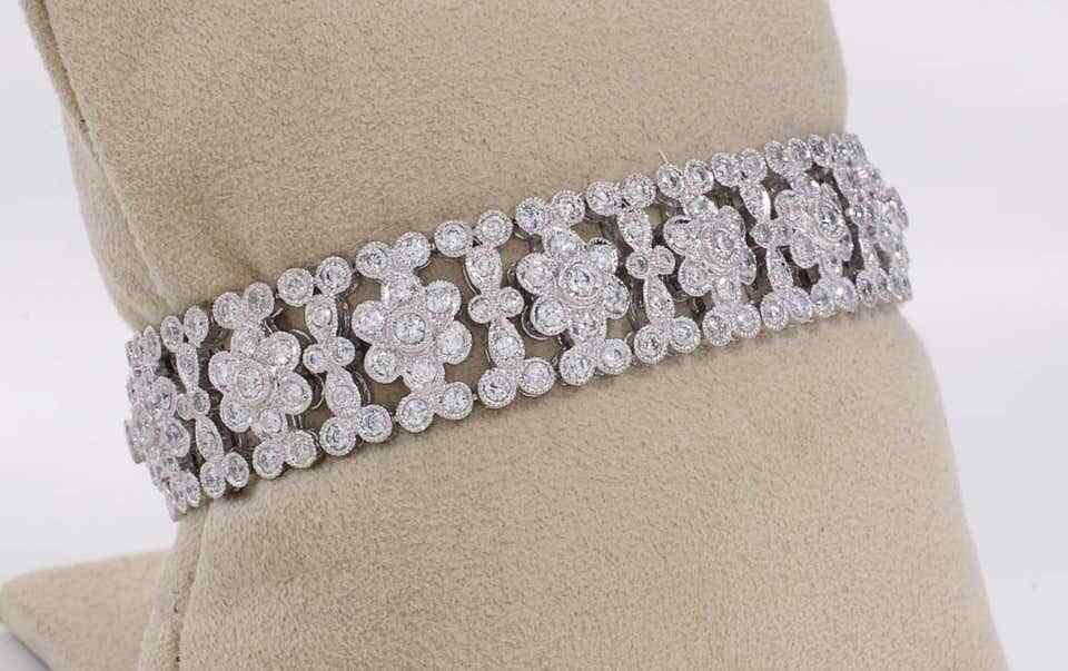 Engraved Diamond Floral Bracelet