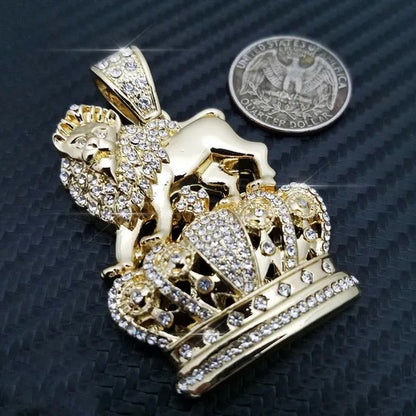 Full Iced Hip Hop Rapper'S Lion King Crown Fashion Pendant & 5Mm 30" Rope Chain