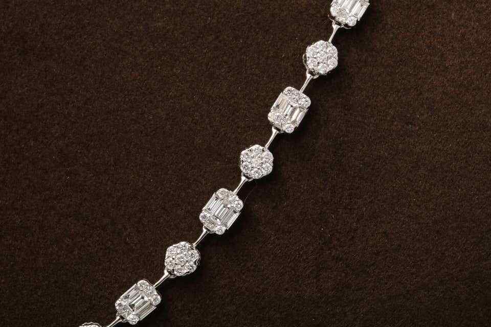 Round and Emerald Cut Diamond Illusion Set Necklace