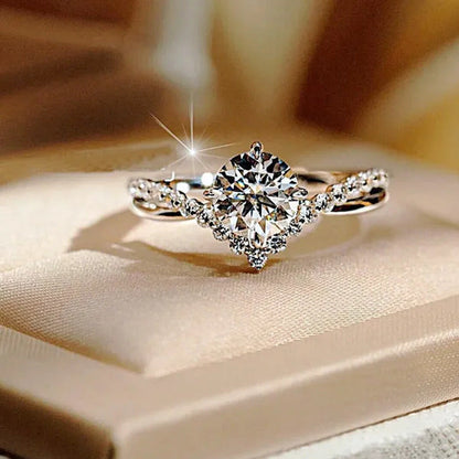 Luxury 925 Sterling Silver White Sapphire Ring round Cut Moissanite Diamond Jewe
