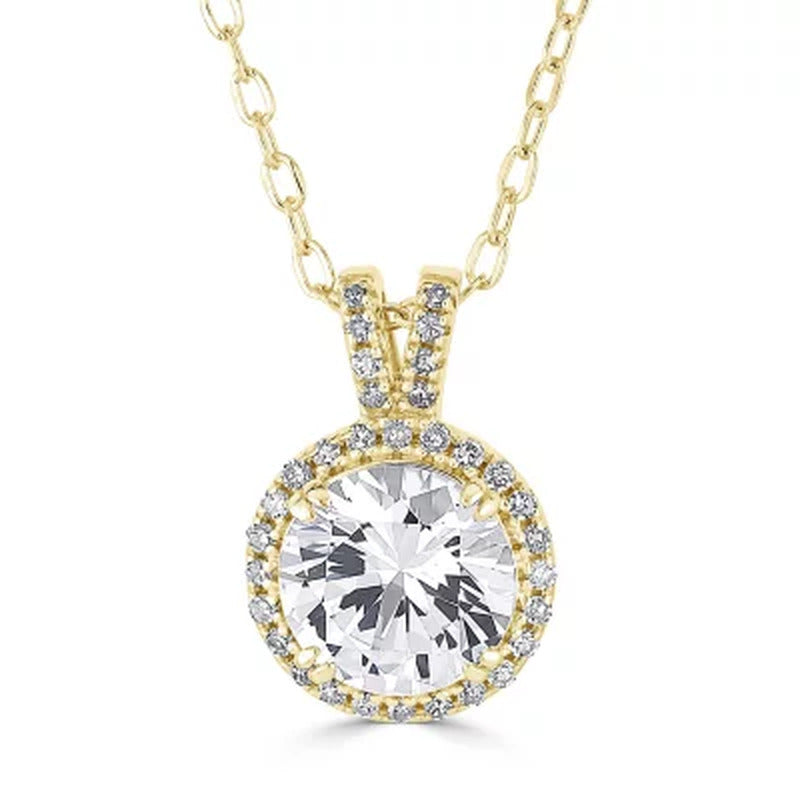 Lab Created White Sapphire with 0.11 CT. T.W. Diamond Halo Pendant in 14K Gold