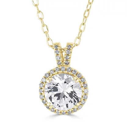Lab Created White Sapphire with 0.11 CT. T.W. Diamond Halo Pendant in 14K Gold