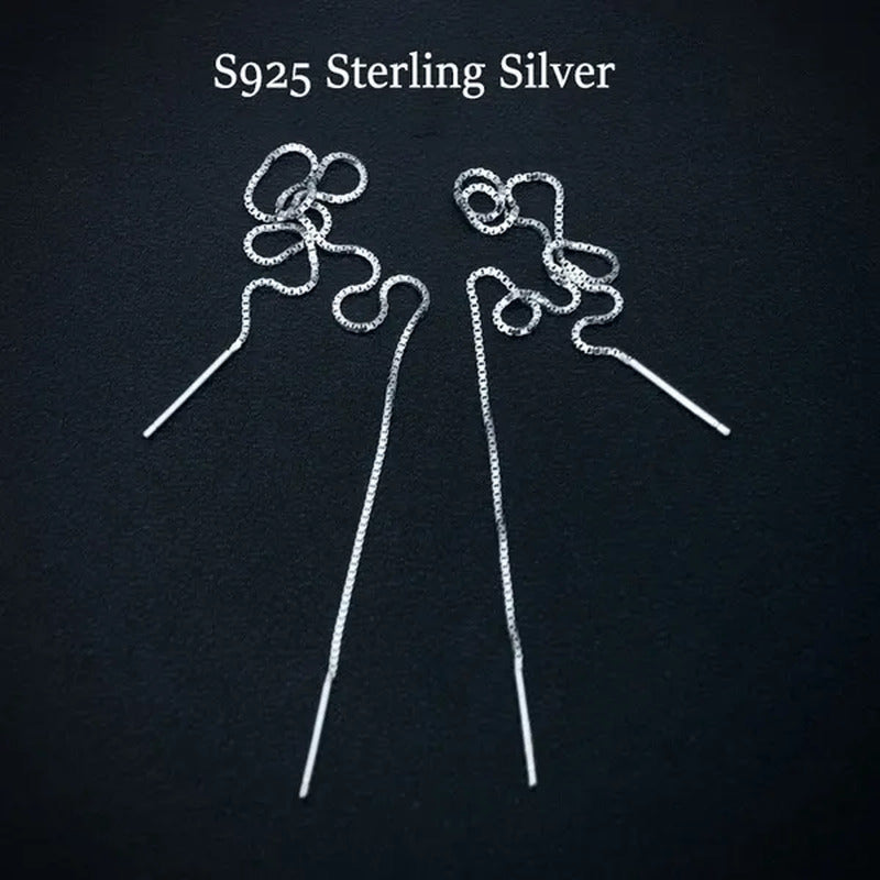 Minimalist Women'S Earline Earrings 925 Sterling Silver Long Chain Earrings, Wom